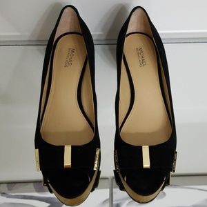 2" Michael Kors Suede Peep Toe Wedge w/ Bow Detail